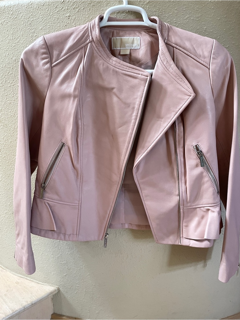Michael Kors Blush Pink Leather Moto Jacket